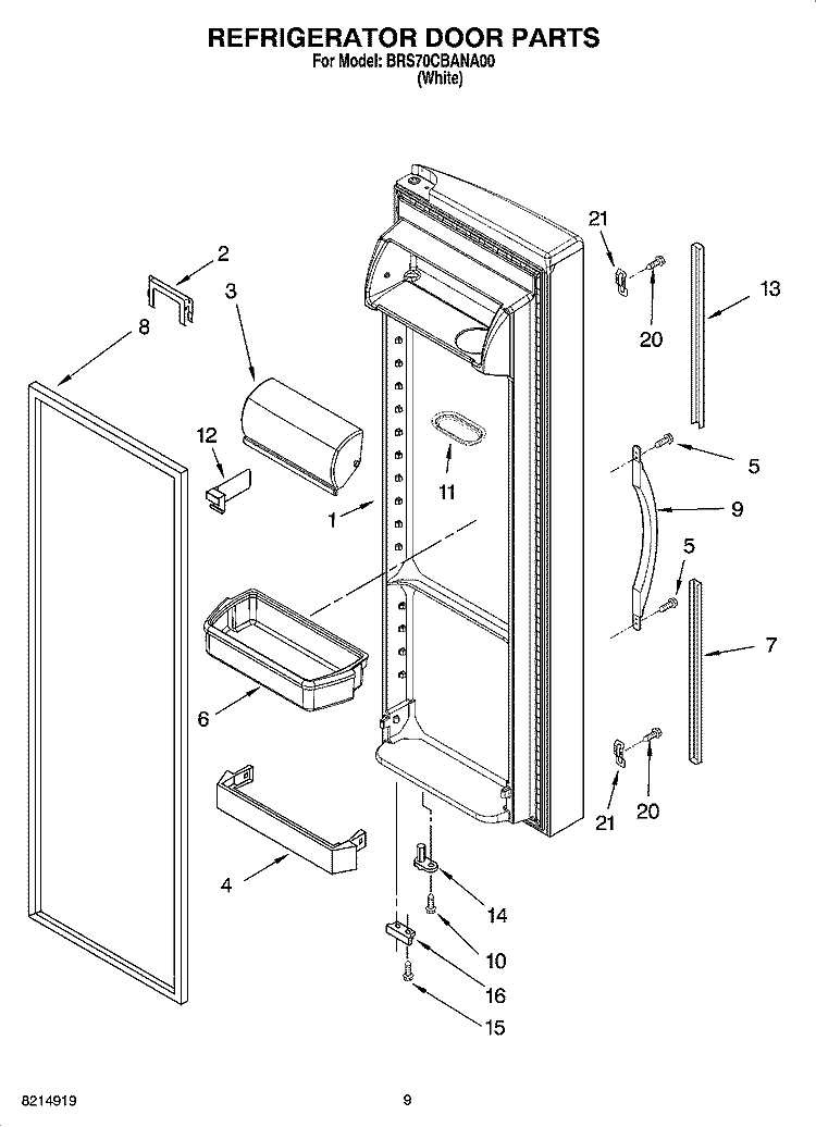 REFRIGERATOR DOOR PARTS Diagram and Parts List for BRS70CBANA00  Whirlpool Refrigerator