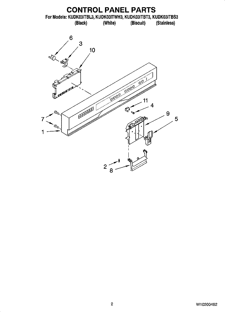 CONTROL PANEL PARTS Diagram and Parts List for KUDK03ITBT3  KitchenAid Dishwasher