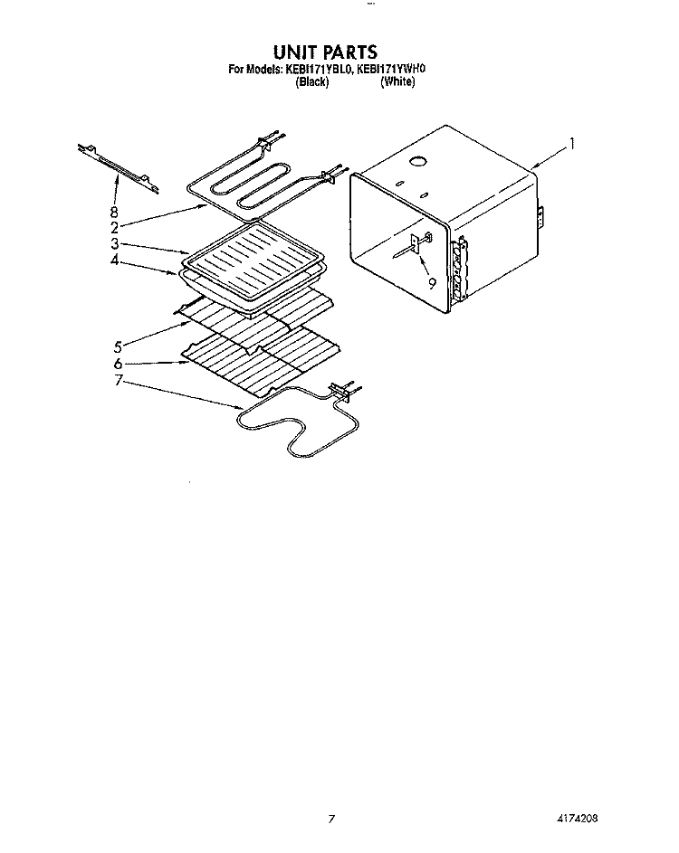 UNIT Diagram and Parts List for KEBI171YWH0  KitchenAid Wall Oven