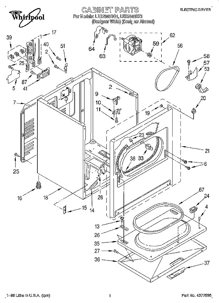 SECTION Diagram and Parts List for LER7848DQ1  Whirlpool Dryer