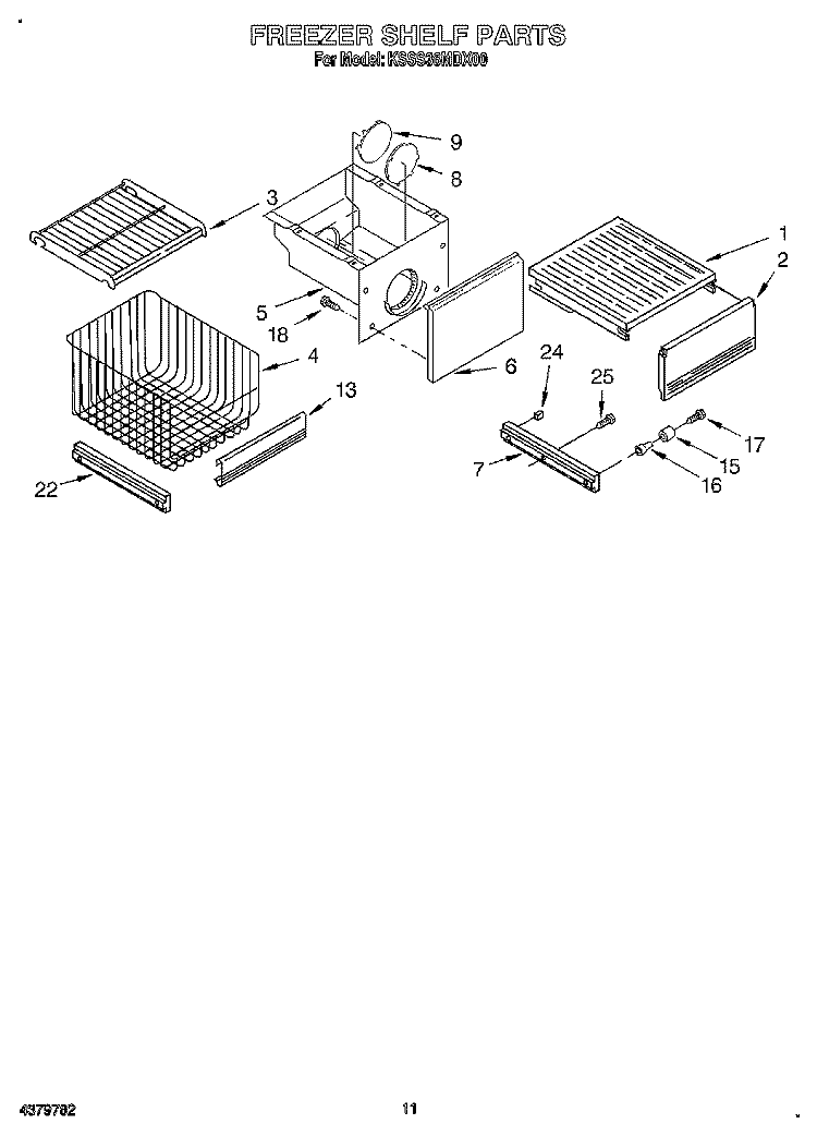 FREEZER SHELF Diagram and Parts List for KSSS36MDX00  KitchenAid Refrigerator