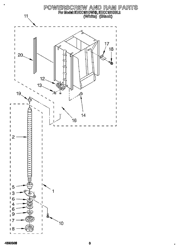 POWERSCREW AND RAM Diagram and Parts List for KUCC151DBL2  KitchenAid Trash Compactor