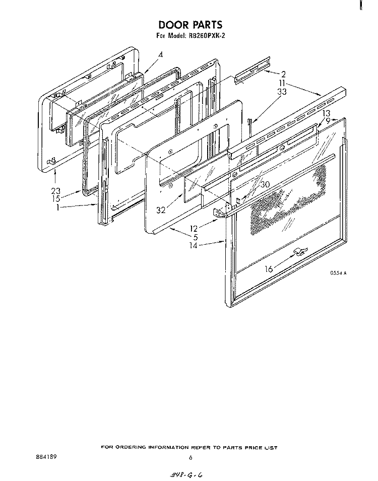 DOOR Diagram and Parts List for RB260PXK2  Whirlpool Wall Oven