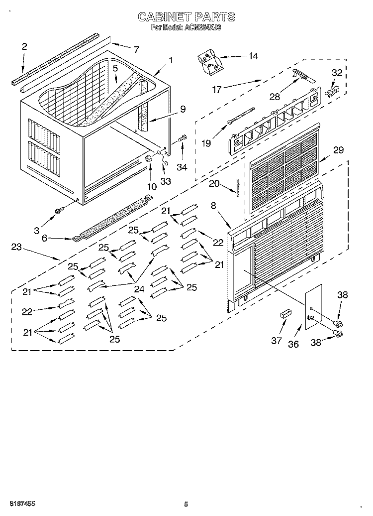 CABINET Diagram and Parts List for ACM254XJ0  Whirlpool Air Conditioner