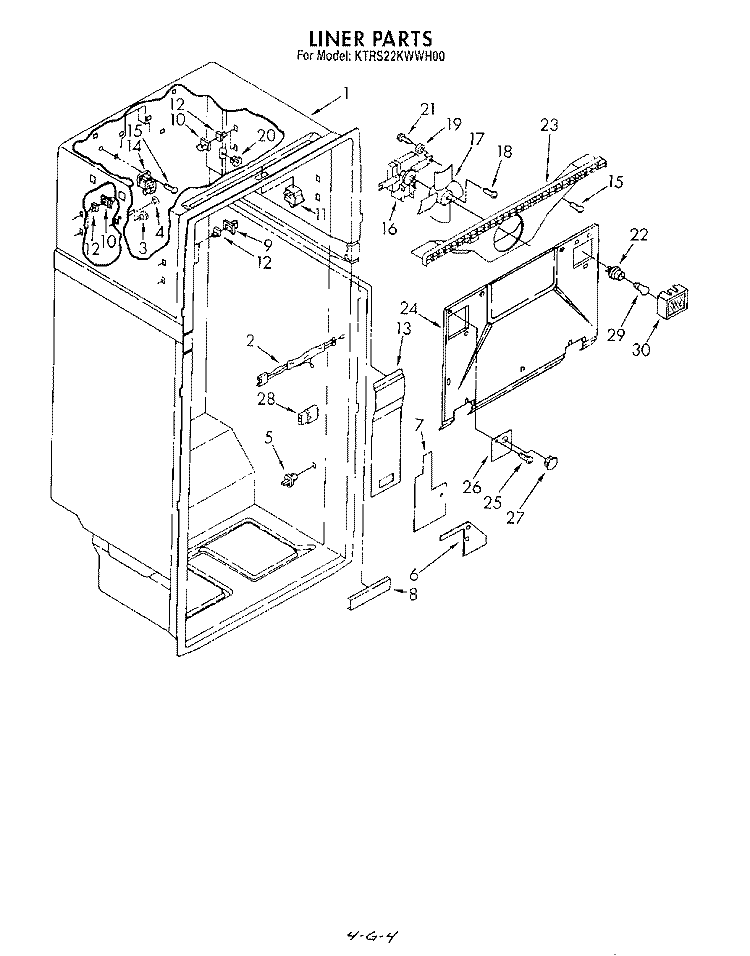 LINER Diagram and Parts List for KTRS22KWAL00  KitchenAid Refrigerator