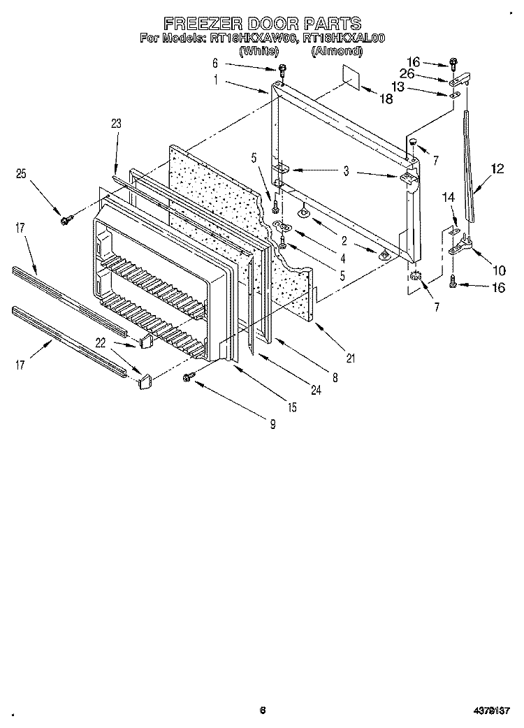FREEZER DOOR Diagram and Parts List for RT18HKXAW00  Roper Refrigerator