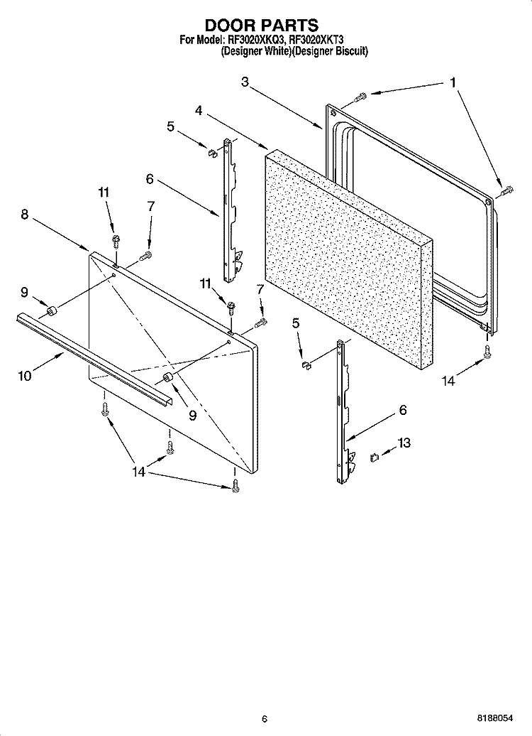 DOOR PARTS, OPTIONAL PARTS (NOT INCLUDED) Diagram and Parts List for RF3020XKQ3  Whirlpool Range