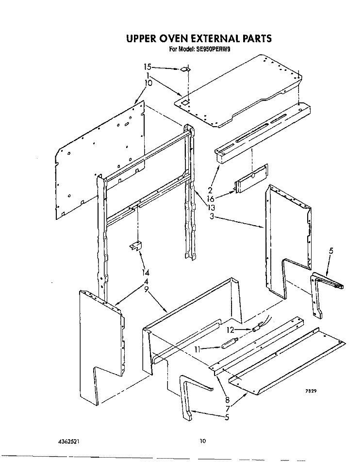 UPPER OVEN EXTERNAL Diagram and Parts List for SE950PERW9  Whirlpool Range