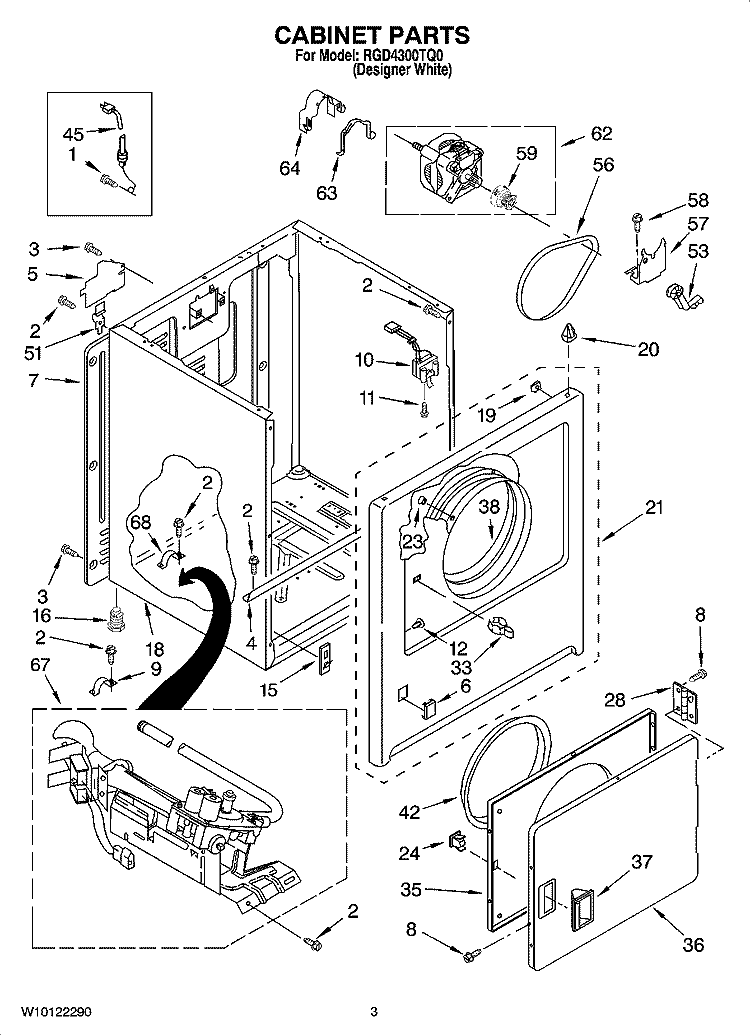CABINET PARTS Diagram and Parts List for RGD4300TQ0  Roper Dryer