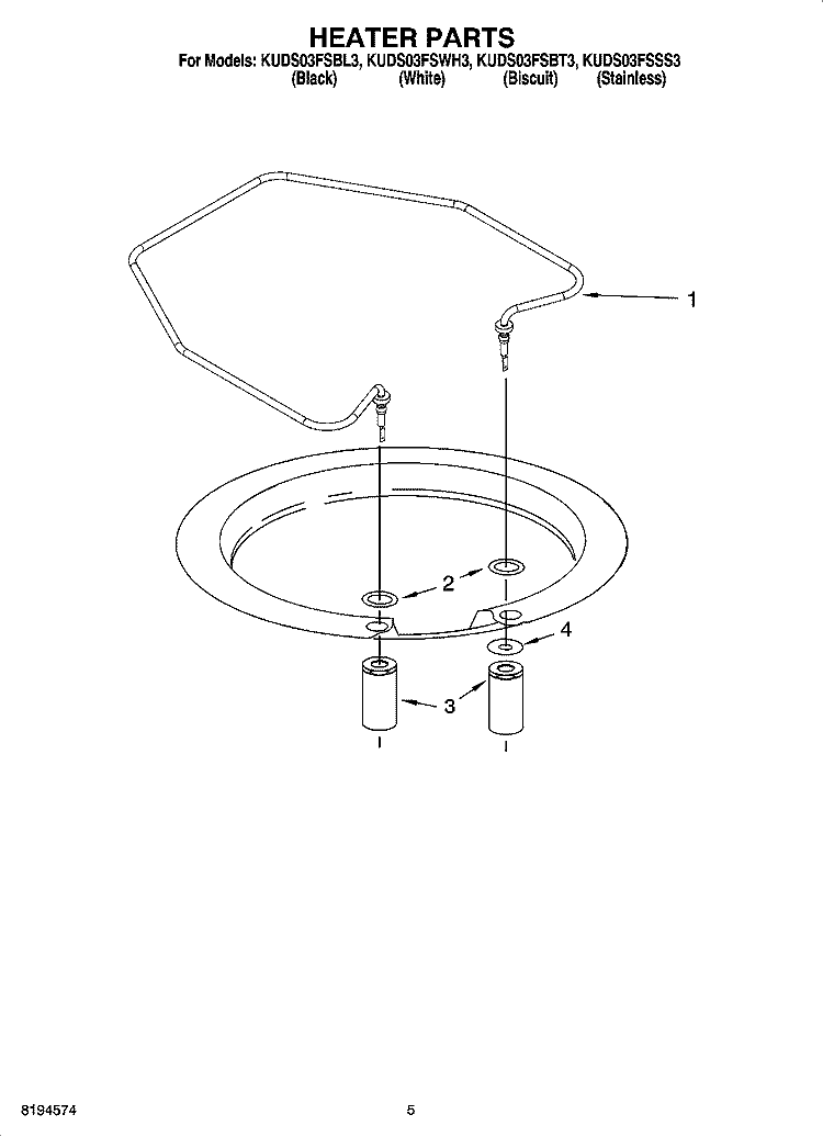 HEATER PARTS Diagram and Parts List for KUDS03FSBL3  KitchenAid Dishwasher