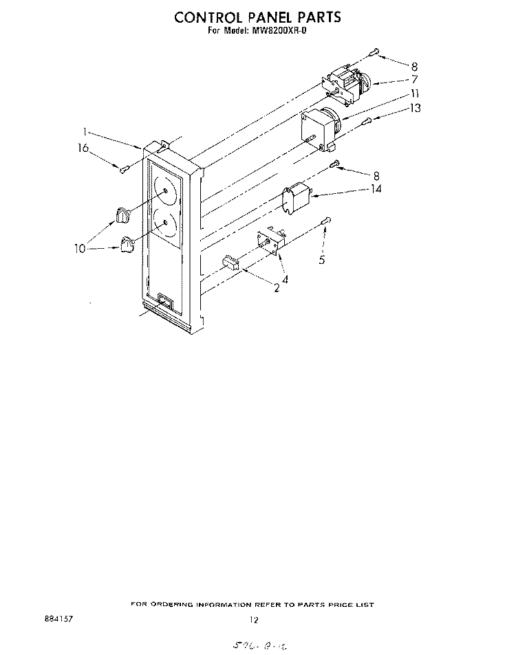 CONTROL PANEL Diagram and Parts List for MW8200XR0  Whirlpool Microwave