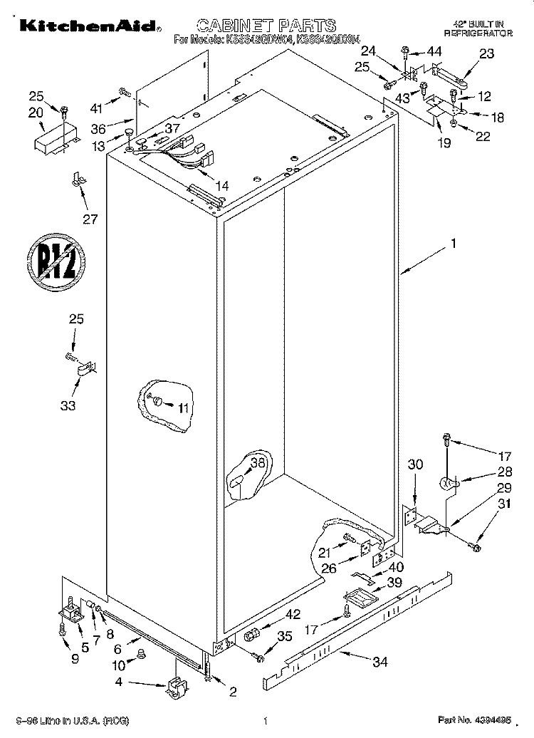 CABINET Diagram and Parts List for KSSS42QDW04  KitchenAid Refrigerator