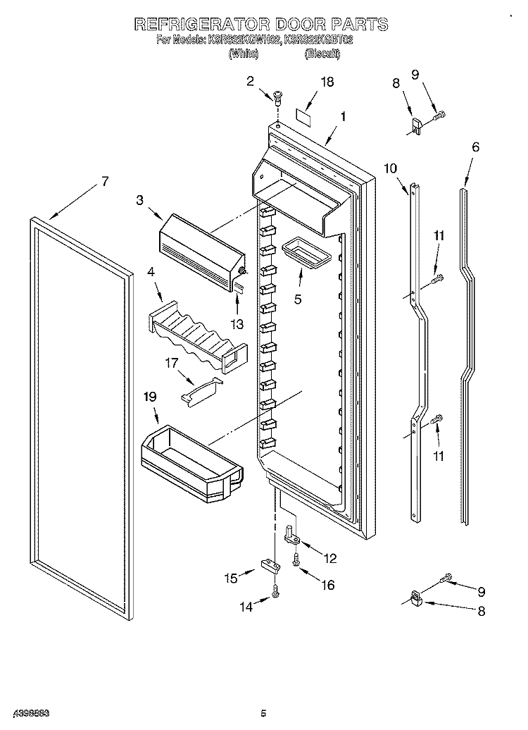 REFRIGERATOR DOOR Diagram and Parts List for KSRS22KGBT02  KitchenAid Refrigerator