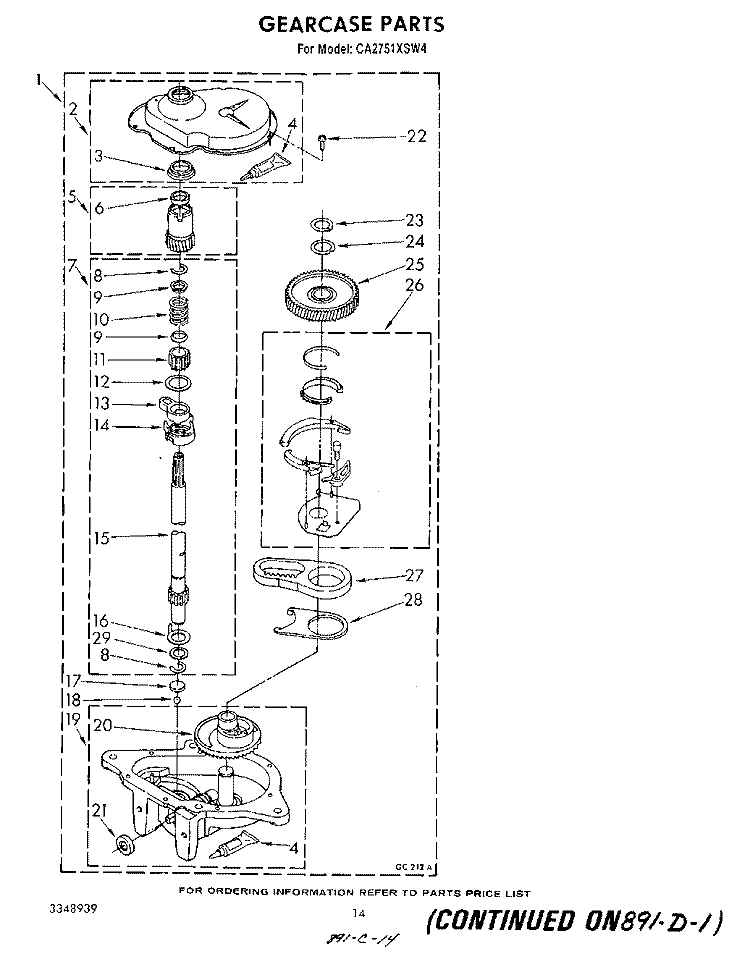 GEARCASE Diagram and Parts List for CA2751XSW4  Whirlpool Washer