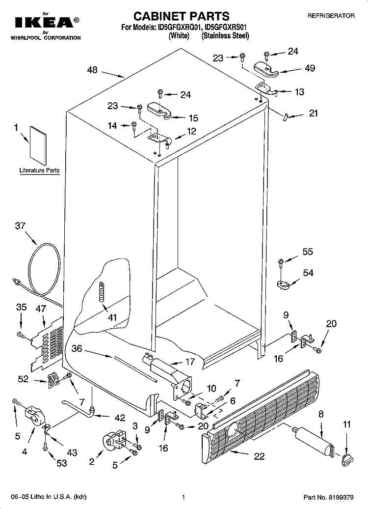 CABINET PARTS Diagram and Parts List for ID5GFGXRS01  Whirlpool Refrigerator