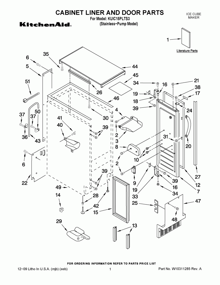 CABINET LINER AND DOOR PARTS Diagram and Parts List for KUIC15PLTS3  KitchenAid Ice Maker