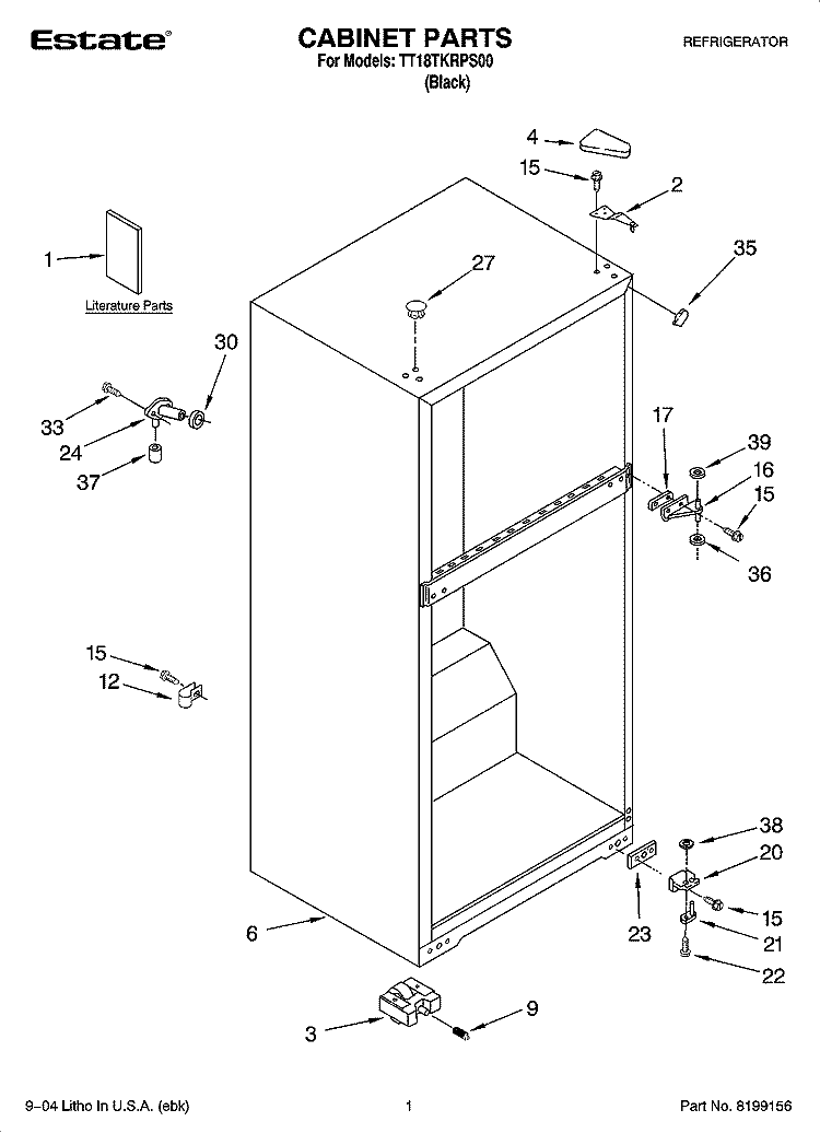 CABINET PARTS Diagram and Parts List for TT18TKRPS00  Estate Refrigerator