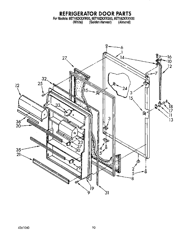 REFRIGERATOR DOOR, LIT/OPTIONAL Diagram and Parts List for 8ET18ZKXXG00  Whirlpool Refrigerator