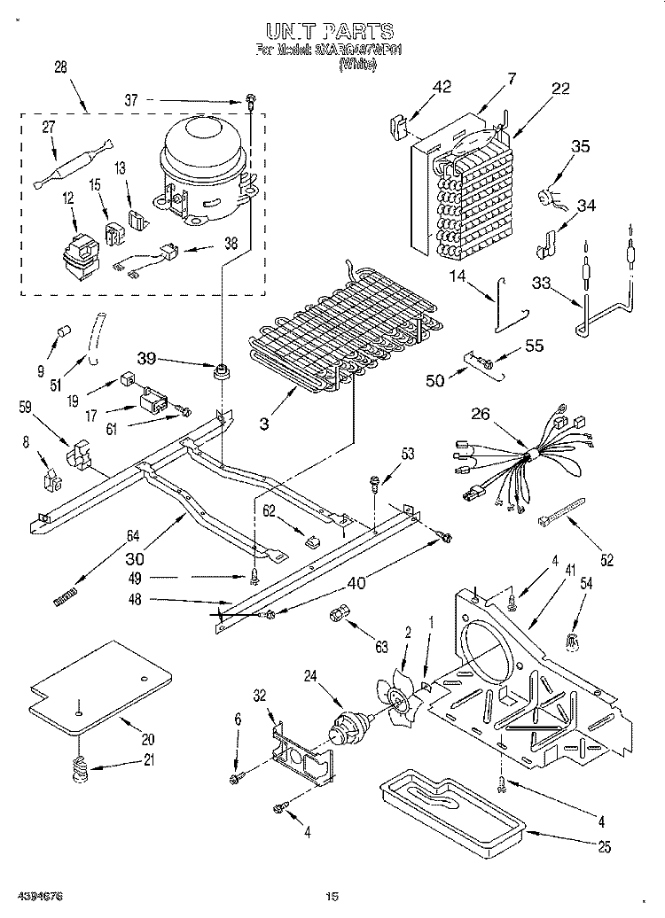 UNIT Diagram and Parts List for 3XARG497WP01  Whirlpool Refrigerator