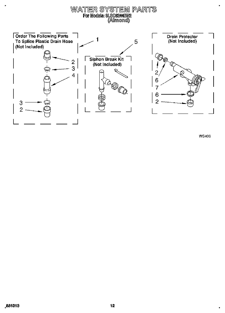 WATER SYSTEM Diagram and Parts List for 8LSC6244BN2  Whirlpool Washer