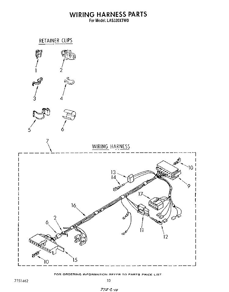 WIRING HARNESS Diagram and Parts List for LA5320XTG0  Whirlpool Washer