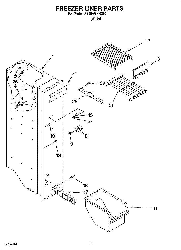 FREEZER LINER PARTS Diagram and Parts List for RS25AGXNQ02  Roper Refrigerator