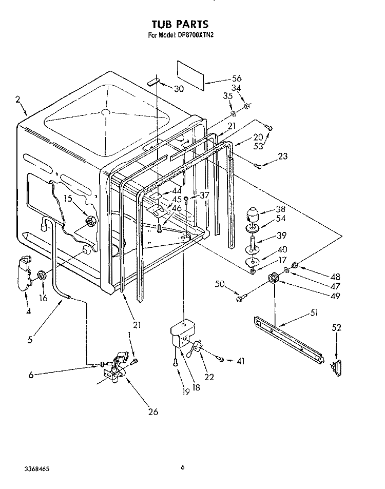TUB , LIT/OPTIONAL Diagram and Parts List for DP8700XTN2  Whirlpool Dishwasher