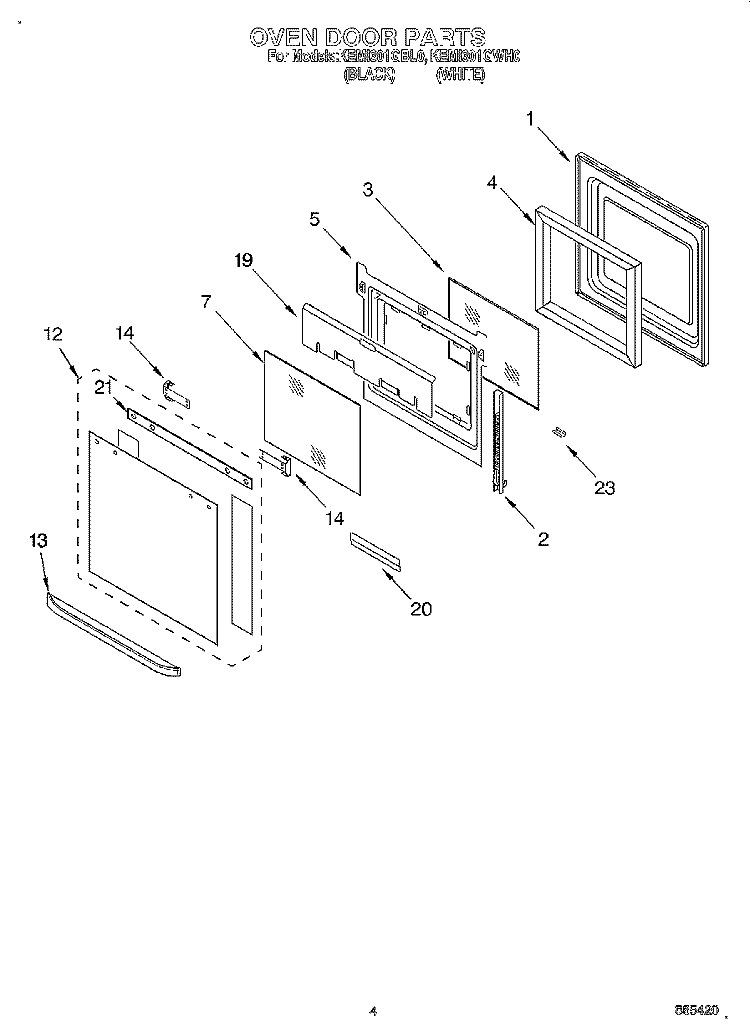 OVEN DOOR Diagram and Parts List for KEMI301GBL0  KitchenAid Microwave Oven Combo
