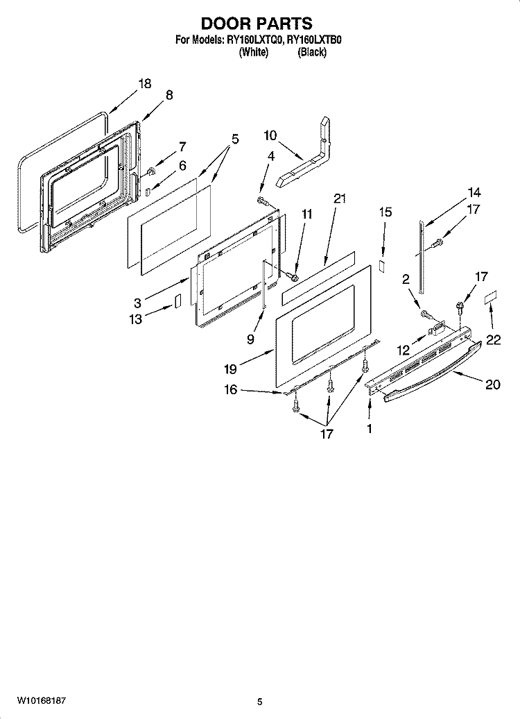 DOOR PARTS Diagram and Parts List for RY160LXTB0  Whirlpool Range