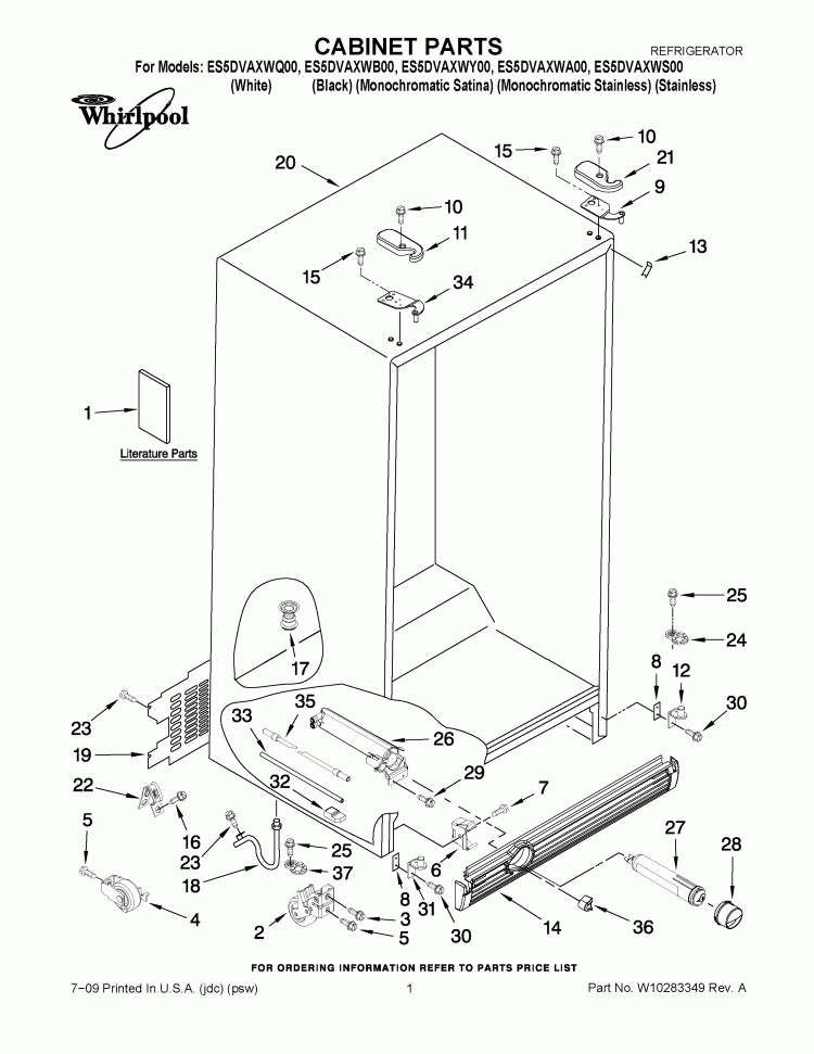 CABINET PARTS Diagram and Parts List for ES5DVAXWA00  Whirlpool Refrigerator