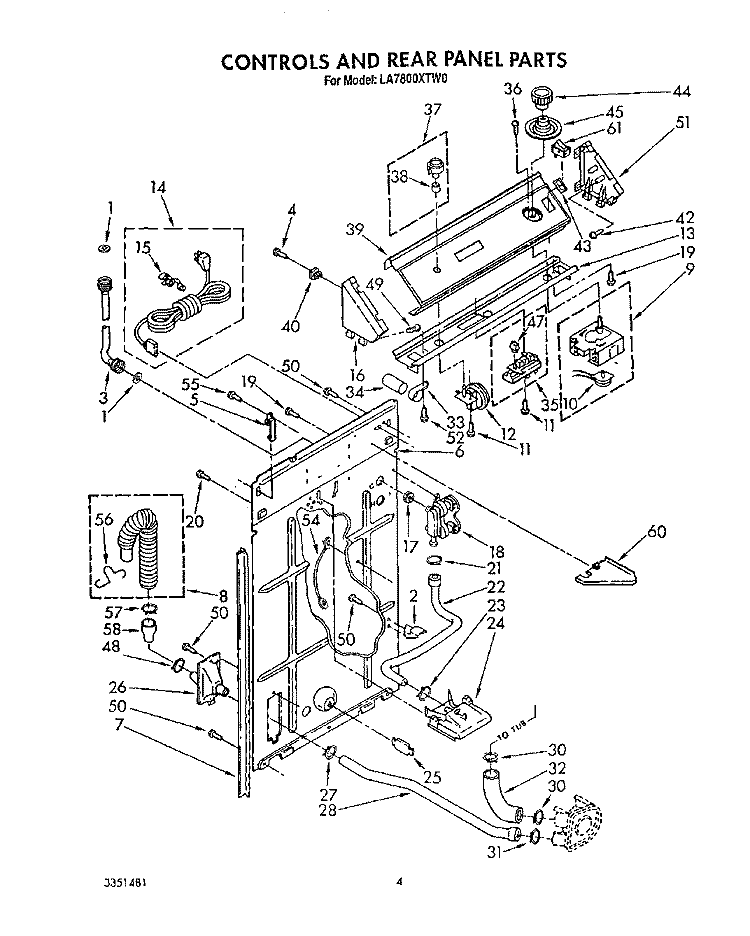 CONTROLS AND REAR PANEL Diagram and Parts List for LA7800XTF0  Whirlpool Washer