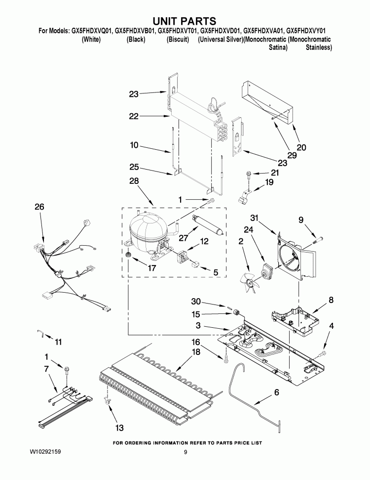UNIT PARTS Diagram and Parts List for GX5FHDXVA01  Whirlpool Refrigerator