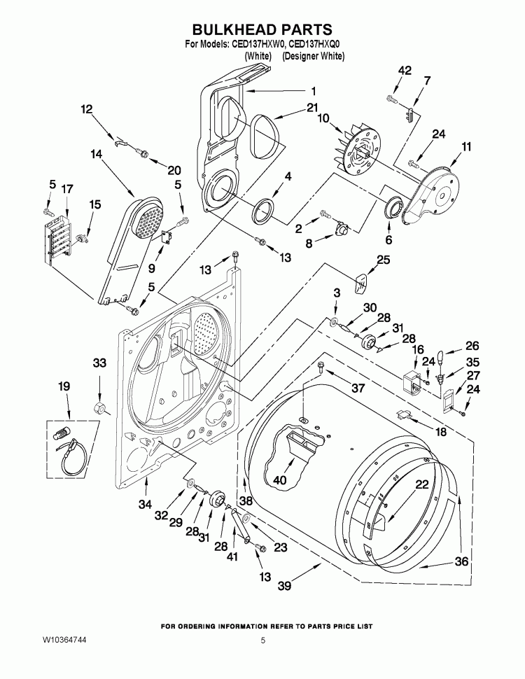 BULKHEAD PARTS Diagram and Parts List for CED137HXQ0  Whirlpool Dryer