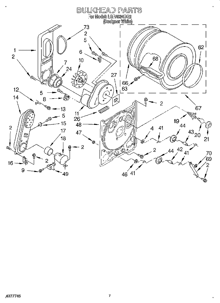 BULKHEAD Diagram and Parts List for LGR4634BQ2  Whirlpool Dryer