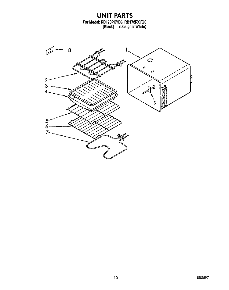 UNIT Diagram and Parts List for RB170PXYB6  Whirlpool Wall Oven