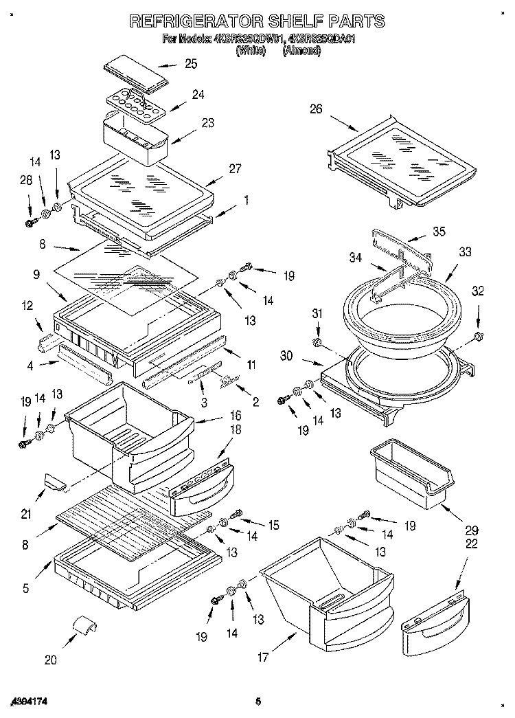 REFRIGERATOR SHELF Diagram and Parts List for 4KSRS25QDW01  KitchenAid Refrigerator