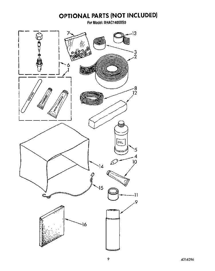 OPTIONAL Diagram and Parts List for BHAC1400XS0  Whirlpool Air Conditioner