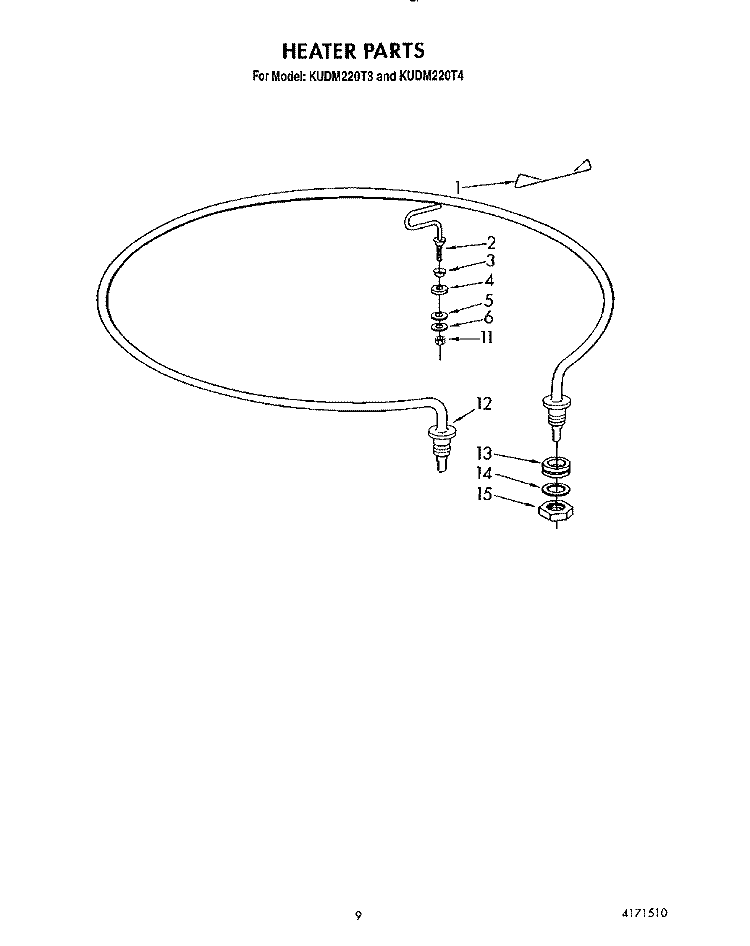 HEATER Diagram and Parts List for KUDM220T3  KitchenAid Dishwasher