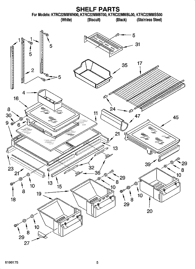 SHELF PARTS Diagram and Parts List for KTRC22MMBT00  KitchenAid Refrigerator