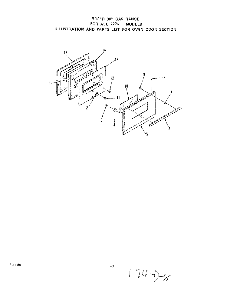 DOOR Diagram and Parts List for 1276W0A  Roper Range