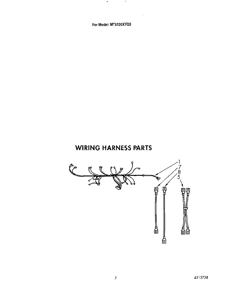 WIRING HARNESS Diagram and Parts List for MT6120XYQ0  Whirlpool Microwave