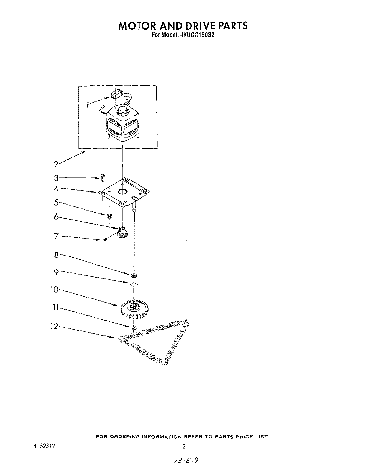 MOTOR AND DRIVE , LIT/OPTIONAL Diagram and Parts List for 4KUCC150S2  KitchenAid Trash Compactor