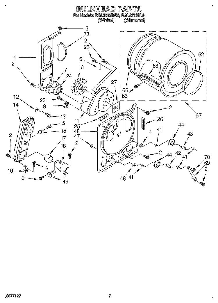 BULKHEAD Diagram and Parts List for RGL4622BW0  Roper Dryer