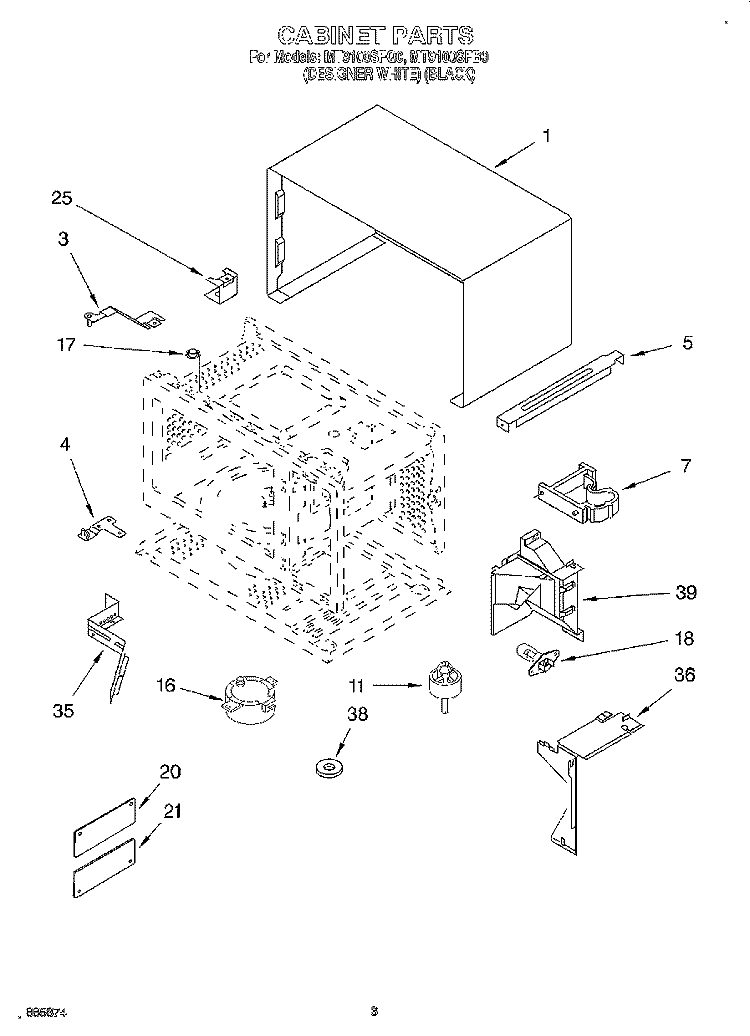 CABINET, LITERATURE Diagram and Parts List for MT9100SFB0  Whirlpool Microwave