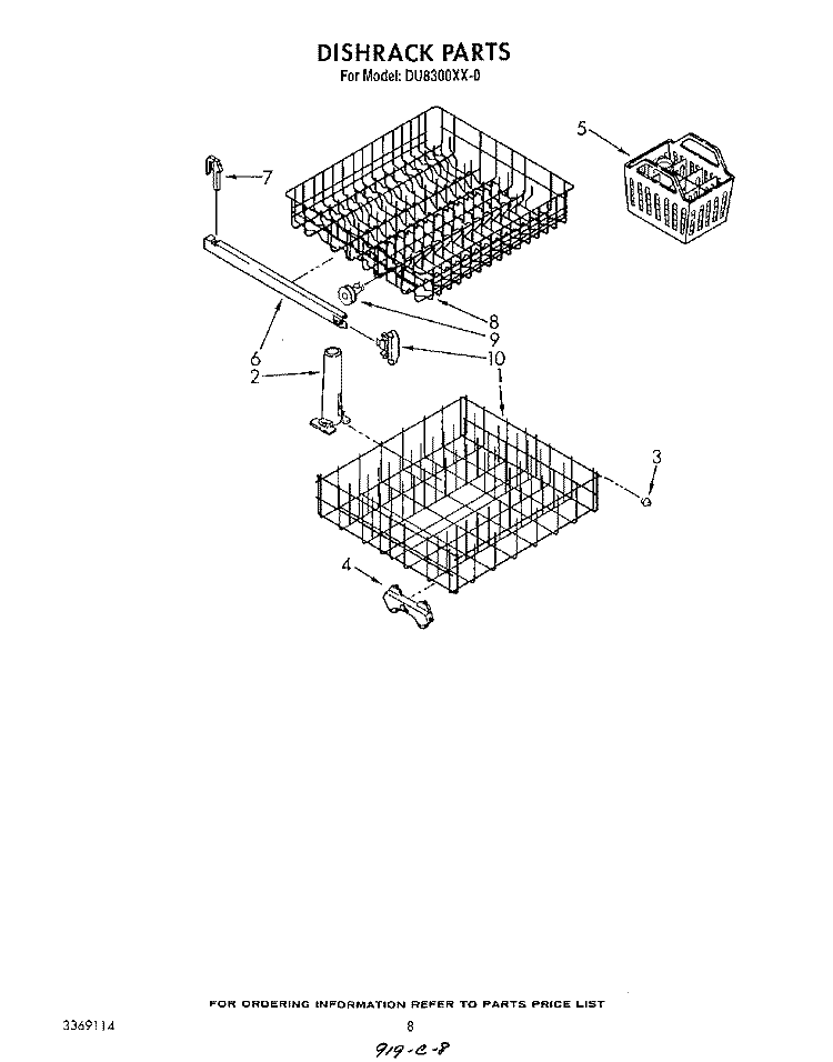 DISHRACK Diagram and Parts List for DU8300XX0  Whirlpool Dishwasher