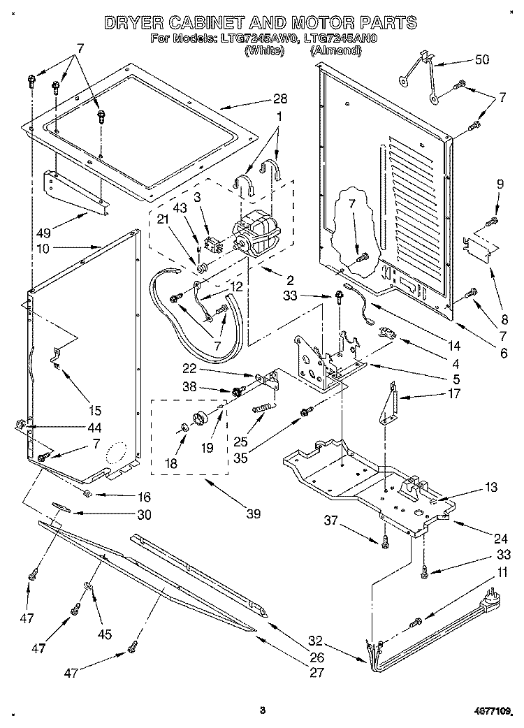 DRYER CABINET AND MOTOR Diagram and Parts List for LTG7245AN0  Whirlpool Washer Dryer Combo