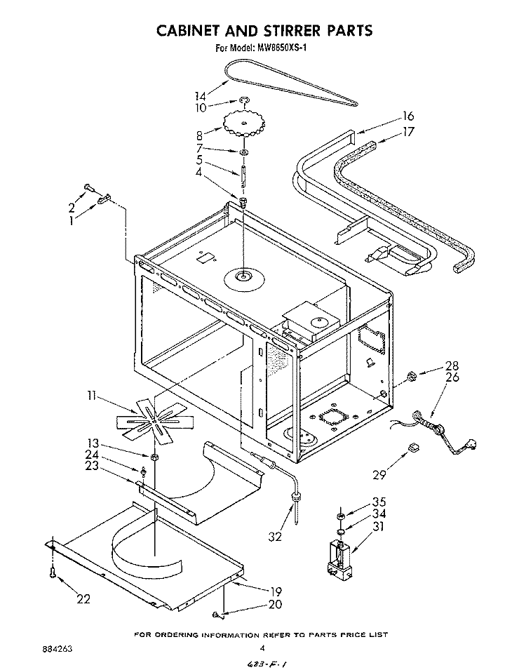 CABINET AND STIRRER Diagram and Parts List for MW8650XS1  Whirlpool Microwave