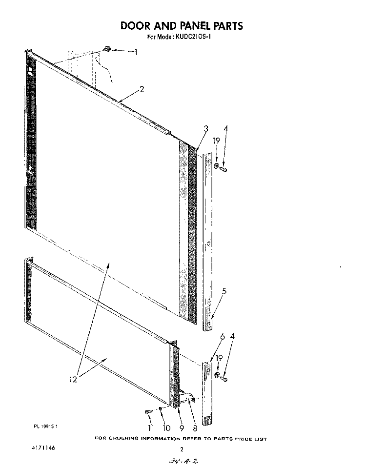 DOOR AND PANEL Diagram and Parts List for KUDC210S1  KitchenAid Dishwasher