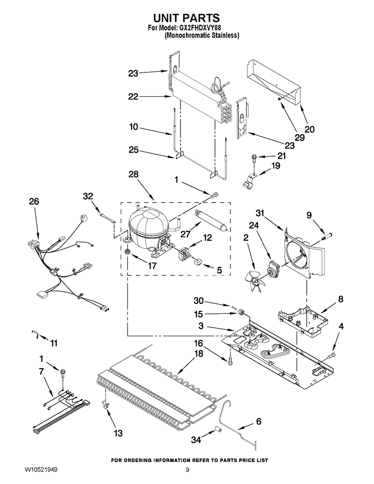 UNIT PARTS Diagram and Parts List for GX2FHDXVY08  Whirlpool Refrigerator