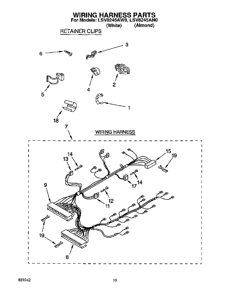 WIRING HARNESS Diagram and Parts List for LSV8245AW0  Whirlpool Washer